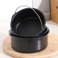 1Pc 6-8Inch Round Air Fryer Pot Baking Mould With Handle Metal Cake Pizza Basket Non-stick Baking Tray Cooking Accessories