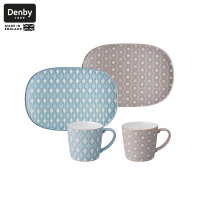 【DENBY】印象圖騰雙色午茶杯盤組-粉紅+粉藍