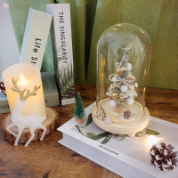 【KIRA與花花藝】聖誕獻禮．永生花聖誕樹LED玻璃罩大款-雪花白(夜燈/聖誕禮物/聖誕節/交換禮物/聖誕樹)