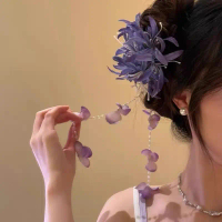 Nơ KẹP TóC，Puni Phụ KiệN Quà TặNg，Kep Toc Chuoi，KẹP TóC Tua Rua Hoa MàU TíM, Dễ ThươNg Và GợI CảM, D
