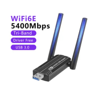 5400Mbps WiFi 6E Network Card USB 3.0 WiFi Adapter Tri-Band 2.4G 5G 6G Wifi Receiver Dongle for Windows 10 11 Driver