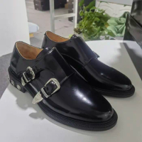 New Italy Black Leather Shoes Luxury Monk Strap Loafers Men Rivet Shoes Slip On Dress Shoes Male Party And Banquet Shoes