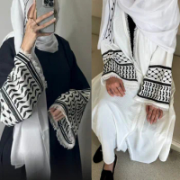 Fashion Tassels Embroidery Kimono Oversized Muslim Robe Abaya Syari Female Full Length Taseel Muslim Abaya Worship Service Abaya