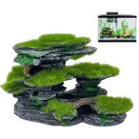 Batu Hiasan Akuarium Gunung Timbul Batu Hiasan Akuarium Perumah Berlumut untuk Akuarium Hiasan Resin