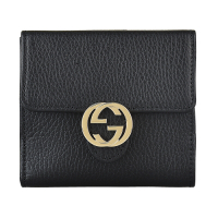 GUCCI 古馳  金屬雙G LOGO牛皮10卡釦式短夾(黑)