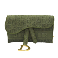 【二手名牌BRAND OFF】Dior 迪奧 綠色 緹花帆布 Saddle Slim Belt Pouch 肩背包