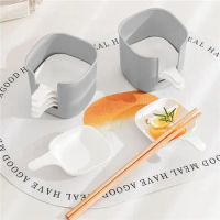 6pcs/set Plastic White Household Dipping Small Dishes With Handles Tableware Set With Storage Rack Vinegar Dish Kitchen Supplies