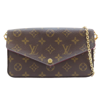 【二手名牌BRAND OFF】LOUIS VUITTON LV 路易威登【再降價】棕色 原花 帆布 Felicie Pochette 肩背包 鍊帶