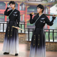 Men Women Hanfu Dress Chinese Traditional Embroidery Ancient Han Dynasty Swordsman Costumes Folk Dance Stage Performance Outfits