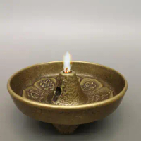 Brass oil lamp decoration, oil lamp decoration in Buddhist hall, brass oil lamp incense burner decoration