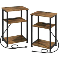 Tables Set of 2, Side Table with Charging Station, Nightstands with Phone Holder, Slim Side Table Living Room