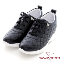 【CUMAR】車菱格彈力鞋帶內增高休閒鞋-黑