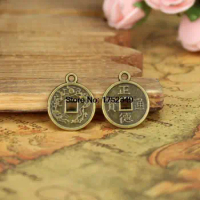 25pcs-15mm Small Antique Bronze Tone Lucky Chinese Coin Charms