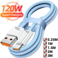 10A USB Fast Charge 120W Type C Nylon Data Cable High Speed ​​USB Braided Charging Cable for IPhone 