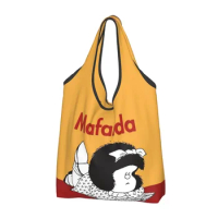 Mafalda Read Book Groceries Shopping Bag Cute Shopper Shoulder Tote Bags Big Capacity Portable Cartoon Handbag