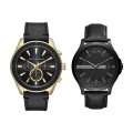 Armani Exchange AX1818 46mm 金色不鏽鋼錶殼 黑色皮革計時碼錶 男錶