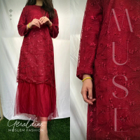PROMO LIVE - GAMIS || MODEL GERALDINE || IMPORT MOSCREPE with BROKAT TULLE MIX FURING TILE MUTIARA &