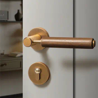 Walnut Handle Mute Lockset Indoor Bedroom Security Door Lock Solid Wood Door Magnetic Suction Locks Furniture Hardware Supplies
