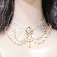 Vòng Cổ Ngọc Trai Nhiều Lớp, Phong Cách Lolita Chính Hãng Vòng Cổ Choker Ren, Cổ Áo Tòa Án Cổ Điển T