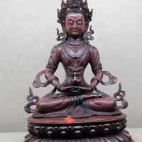 bi001434 Tibet Fane 100% Pure purple Red Bronze exquisite Carved Amitayus Buddha Statue