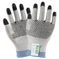 Anti Cut Resistant Safety Work Gloves HPPE Fiberglass CE EN388 444X Nitrile Finger Dipped Palm Dots Slip