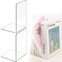 2PCS Transparent Acrylic Bookshelf Decoration Acrylic Bookends Bookshelf Desktop Clear for Library Home School Heavy Book Office