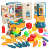 Kids Kitchen Toys Fridge Refrigerator With Ice Dispenser Pretend Play Kitchen Appliance Set Cooking Play Toys For Boys Girls