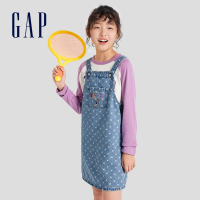 【GAP】女童裝 Logo純棉小熊刺繡吊帶牛仔洋裝-淺藍色(794490)