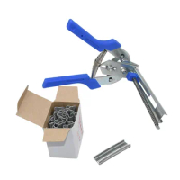 Hog Ring Plier Tool and 600pcs M Clips Staples Chicken Mesh Cage Wire Fencing Caged clamp Poultry supplies