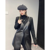【巴黎精品】皮裙連衣裙-真皮吊帶A字中長裙女裙子a1iv32