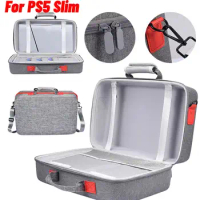 For PlayStation 5 Slim Storage Bag Large Capacity Shockproof Travel Case with Shoulder Strap For PS5 Slim Console Controller