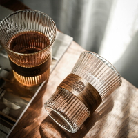 日式竹木隔熱豎紋杯茶杯防燙竹圍玻璃杯創意家用品茗杯果汁飲料杯
