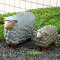 美式鄉村陶瓷小羊羔擺件家居花園飾品可愛綿羊動物裝飾品拍照道具1入