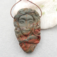 Natural gemstone wholesale Carved beauty and bird Multi-color Picasso Jasper Pendant,58x36x8mm34g