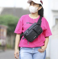 SS - 04 -Tas Pinggang Pria Wanita - Waistbag Tas Selempang Motor Waterproof hitam
