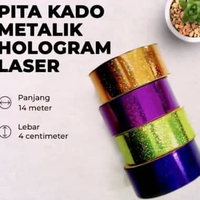 Ribbon Pita Kado Besar Metalik Hologram Laser 1.5" Pita Jepang 4cm Kertas Kilap Kerlip Hijau Muda