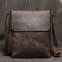 Genuine Leather Daily Casual Shoulder Bag for Men Small Dark Brown Vintage Messenger Bag Men's New Fashion Design Sling Bags
