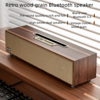 XM-520Wooden HIFI Retro Wireless Bluetooth 5.3 Subwoofer Stereo Surround Speaker Home Theater Dual Speaker with AUX/FM/USB Drive