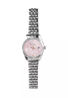 Pierre Cardin Watches Roli Stainless Steel Date Watch With Fluted Bezel In Mother Of Pearl Pink