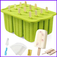 12 Pieces Silicone Popsicle Maker Molds Food Grade Ice Molds With Ice Cream With 50 Popsicle Sticks Popsicles Molds Household
