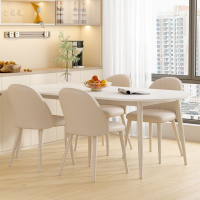 奶油風餐桌輕奢現代簡約橢圓形巖板純白色餐桌椅組合餐廳吃飯桌子