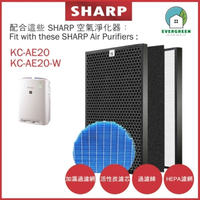 EVERGREEN 適用於Sharp KC-AE20 KC-AE20-W 加濕空氣清新機 淨化器 備用過濾器套件替換用
