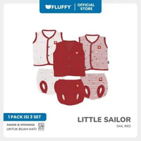 FLUFFY - Setelan Baju Bayi Kutung Celana Pop Series Little Sailor Red - Isi 3 Pasang - Lembut & Stan
