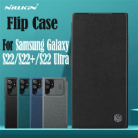 Flip Case For Samsung Galaxy S22 /S22 Ultra Nillkin Leather Cloth Card Pocket Slide Camera Book Flip Cover For Samsung S22+ Plus