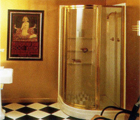 【麗室衛浴】美國原裝STERLING 圓弧單門外開 金色鋁框 茶色玻璃 淋浴拉門含門檻