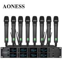 Professional wireless microphone UHF 8-channel handheld collar clip, conference microphone karaoke, singing dynamic microphone
