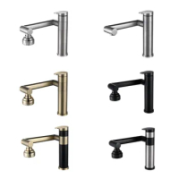 SUS304 Stainless Steel Hot and Cold Mechanical Arm Universal Rotating Washbasin Bathroom Basin Single-hole Faucet