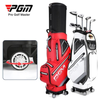 PGM Golf Bag for Men Thicken 5 Way Divider Waterproof Retractable Golf Travel Bag with 4 Way Wheels and Brake System QB098