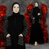 abaya bordir busui saku -gamis kekinian