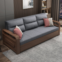 北歐實木沙發床可折疊小戶型雙人多功能儲物布藝沙發坐臥兩用灰色
